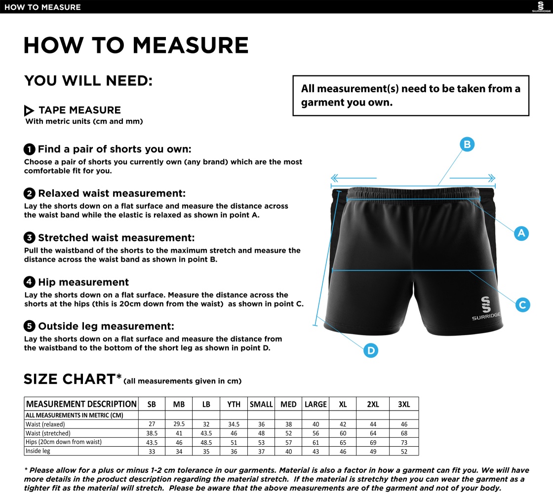 Excel Activity Group Gym Shorts Navy - Size Guide