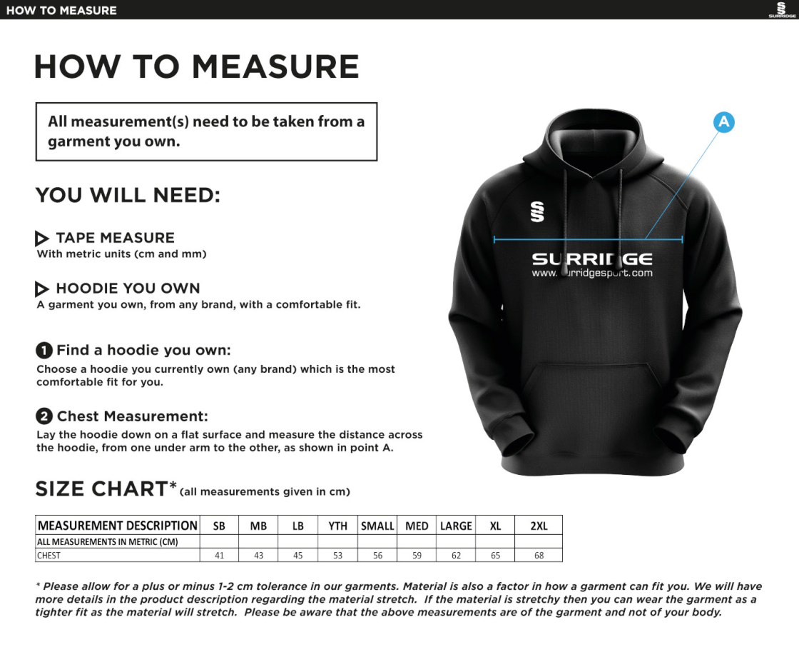Excel Activity Group Hoody Navy/Royal/White - Size Guide