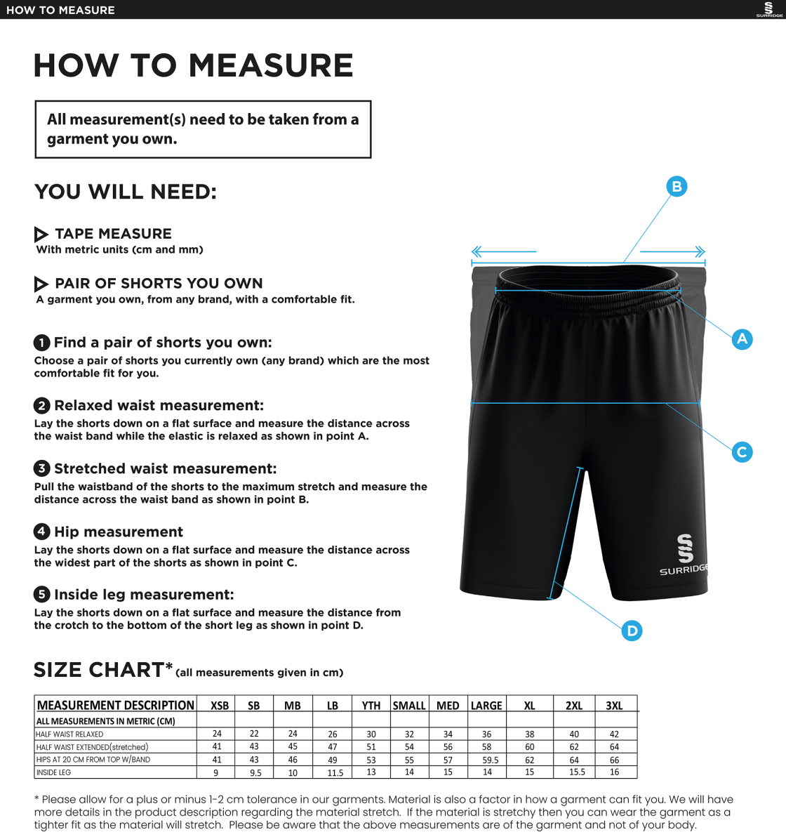 Excel Activity Group Classic Shorts Navy - Size Guide