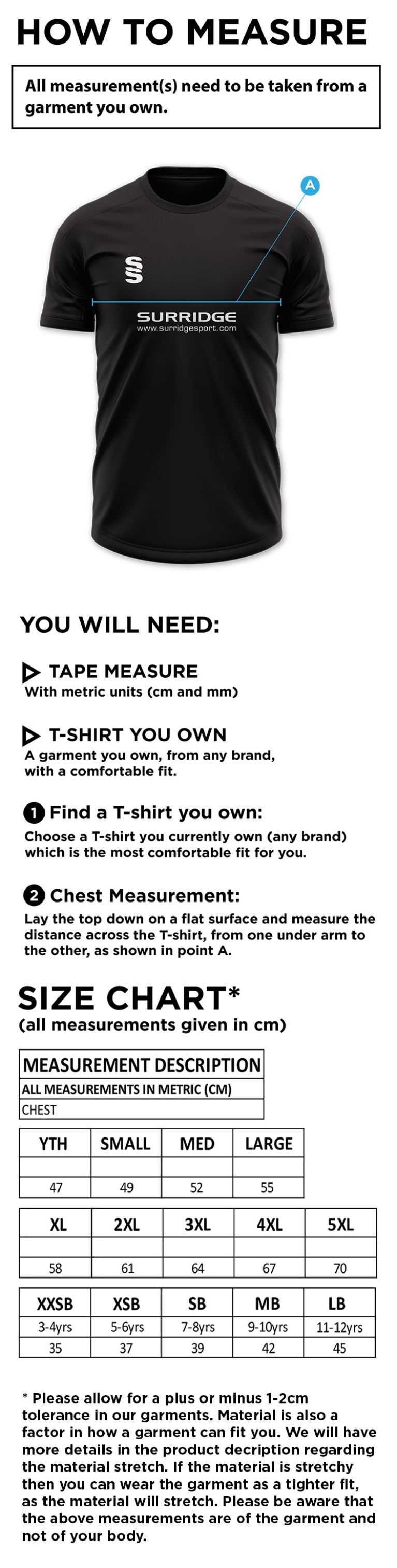 Excel Activity Group Dual Polo Shirt Royal - Size Guide