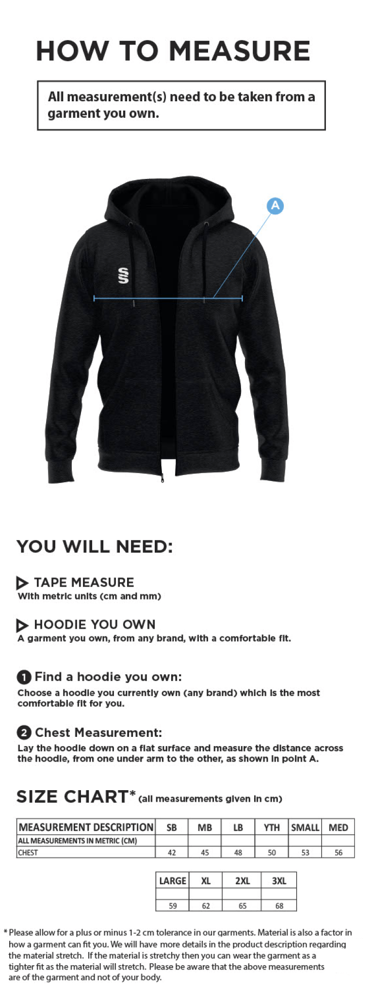 Excel Activity Group Dual Hoody Navy - Size Guide