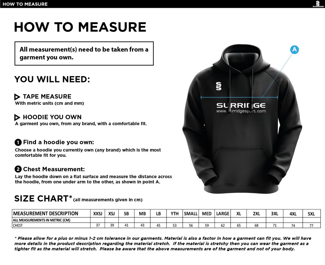 Excel Activity Group Hoody Navy/White - Size Guide